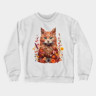 Flowery Cat Cute Gifts For Cats & Flower Lover Crewneck Sweatshirt